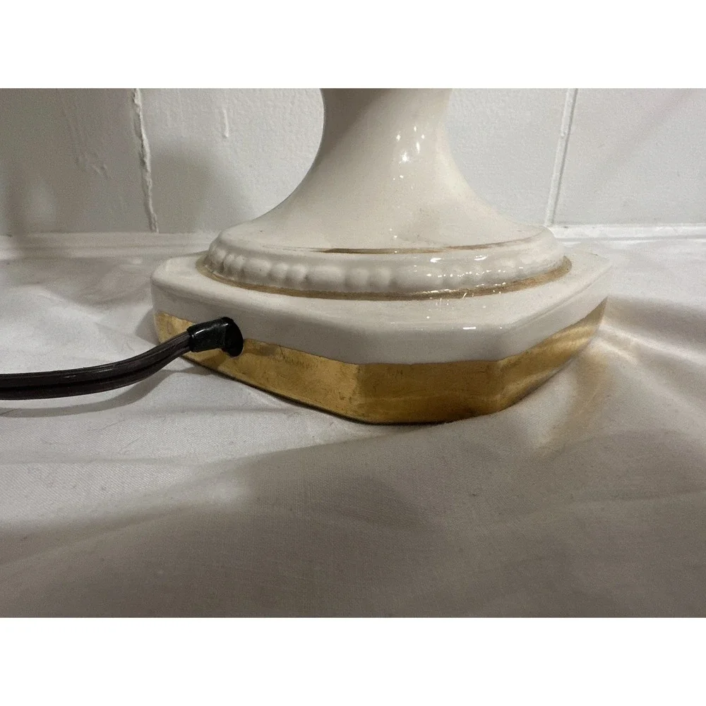 Antique Hand-Painted Porcelain Table Lamp –Floral England Urn Style, Gold Accent